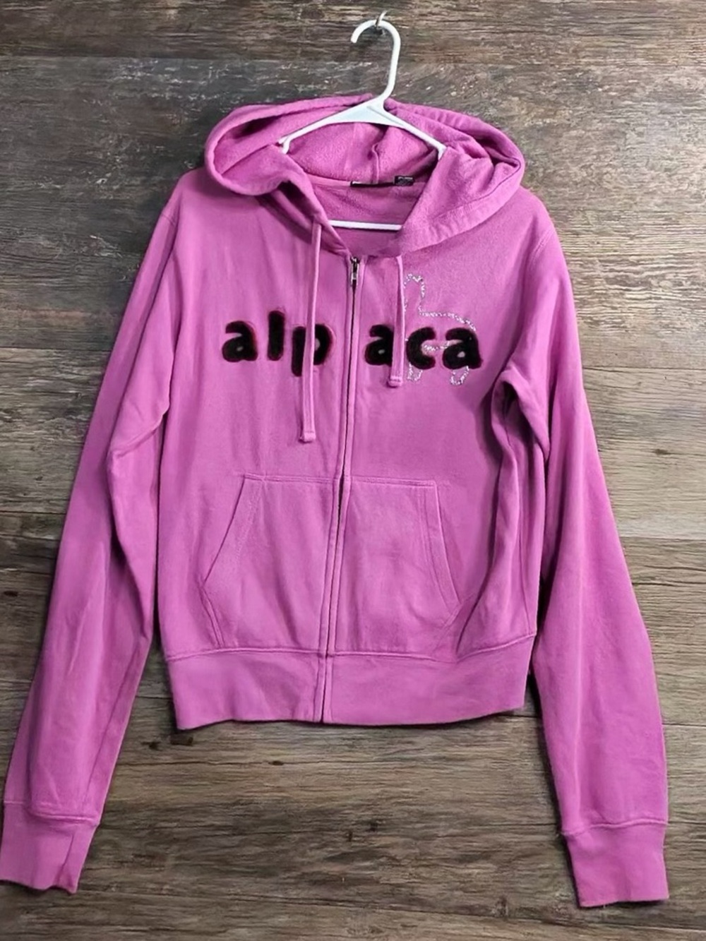 Pennant Pink Zip-Up Hoodie with Alpaca Appliqué